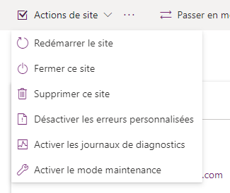 Sélectionnez les actions de site.