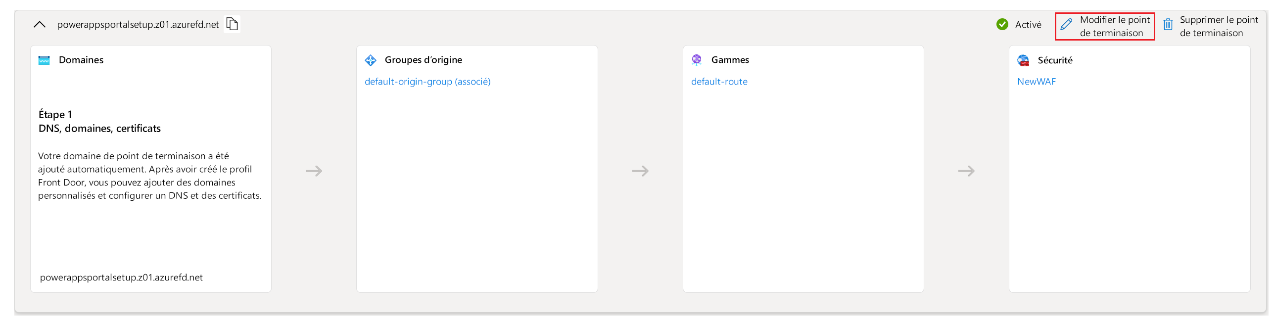 Sélectionner pour modifier le point de terminaison.