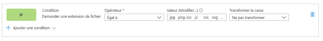 Exemple de condition de demande d’extensions de fichier.