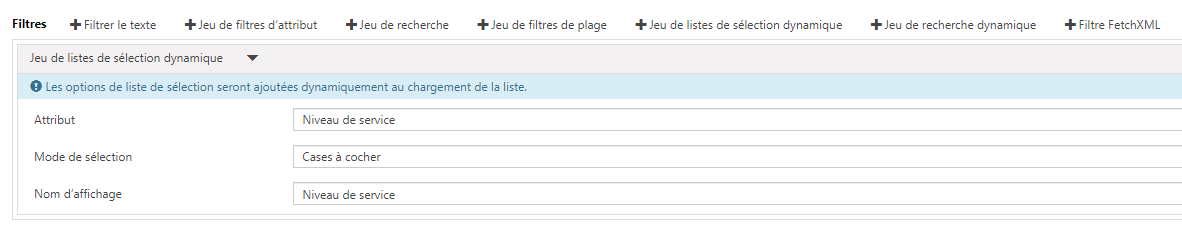 Paramètres de liste de sélection dynamique.