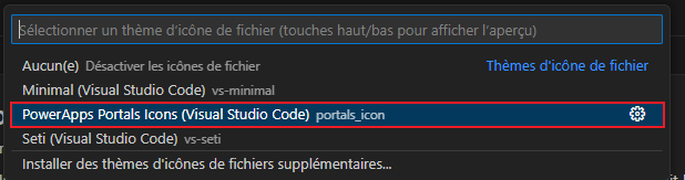 La capture d’écran montre la sélection du thème pour les icônes des portails Power Apps.