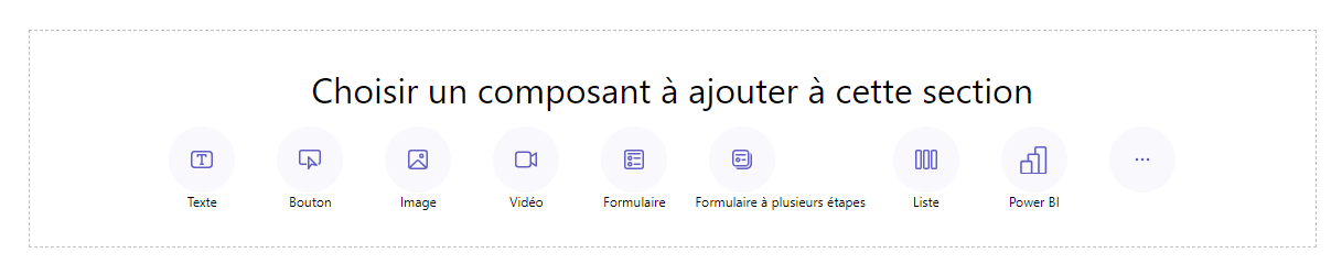 Capture d’écran du menu pour sélectionner un composant parmi les options disponibles.