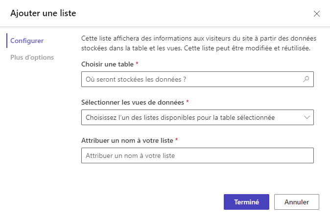 Ajouter des options de liste.