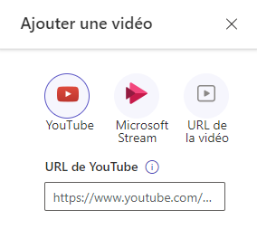 Le menu Ajouter une vidéo avec une URL pré-remplie.