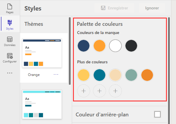 La palette de couleurs dans l’espace de travail Style.