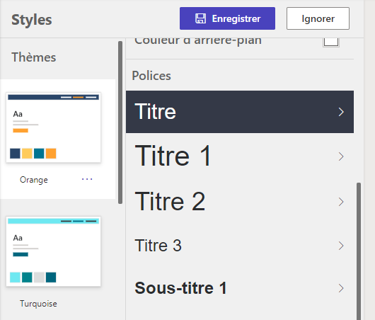 Les options de police dans l’espace de travail Style.