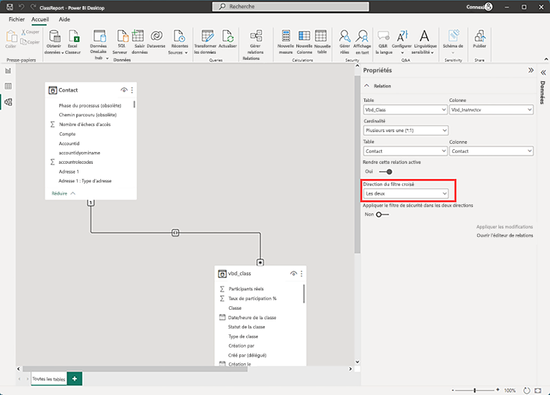 Modification du lien entre les tables.