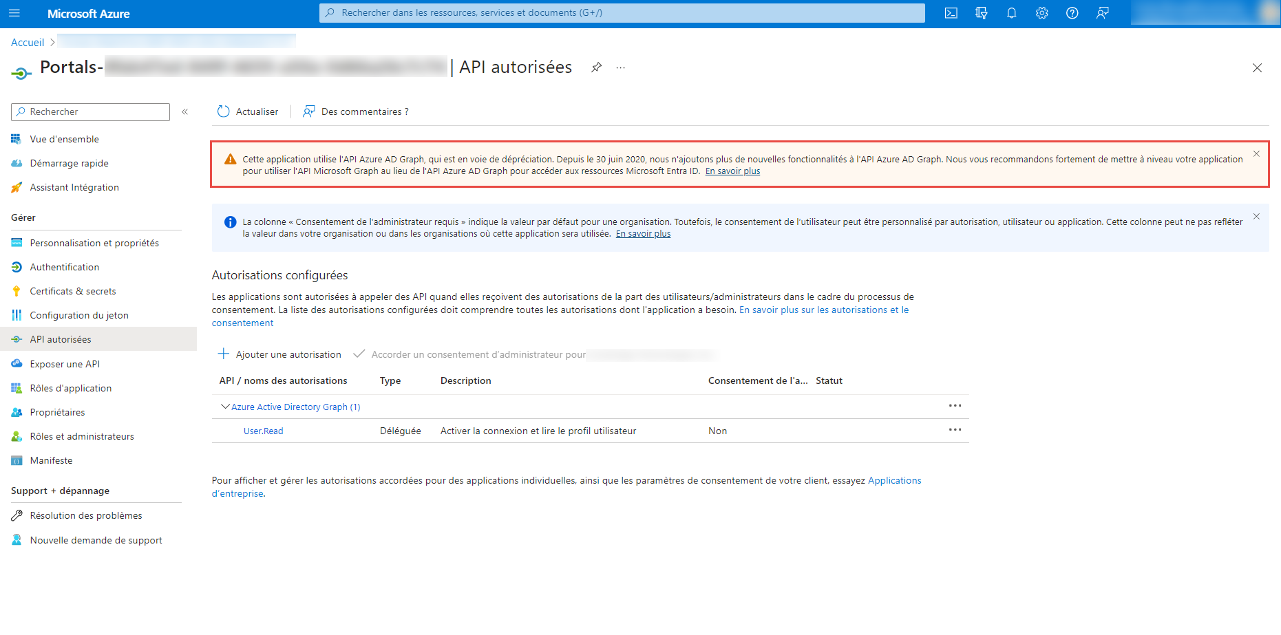 Configuration de l’API Graph Azure AD.