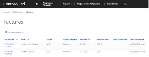 Afficher les factures Field Service dans un site partenaire.