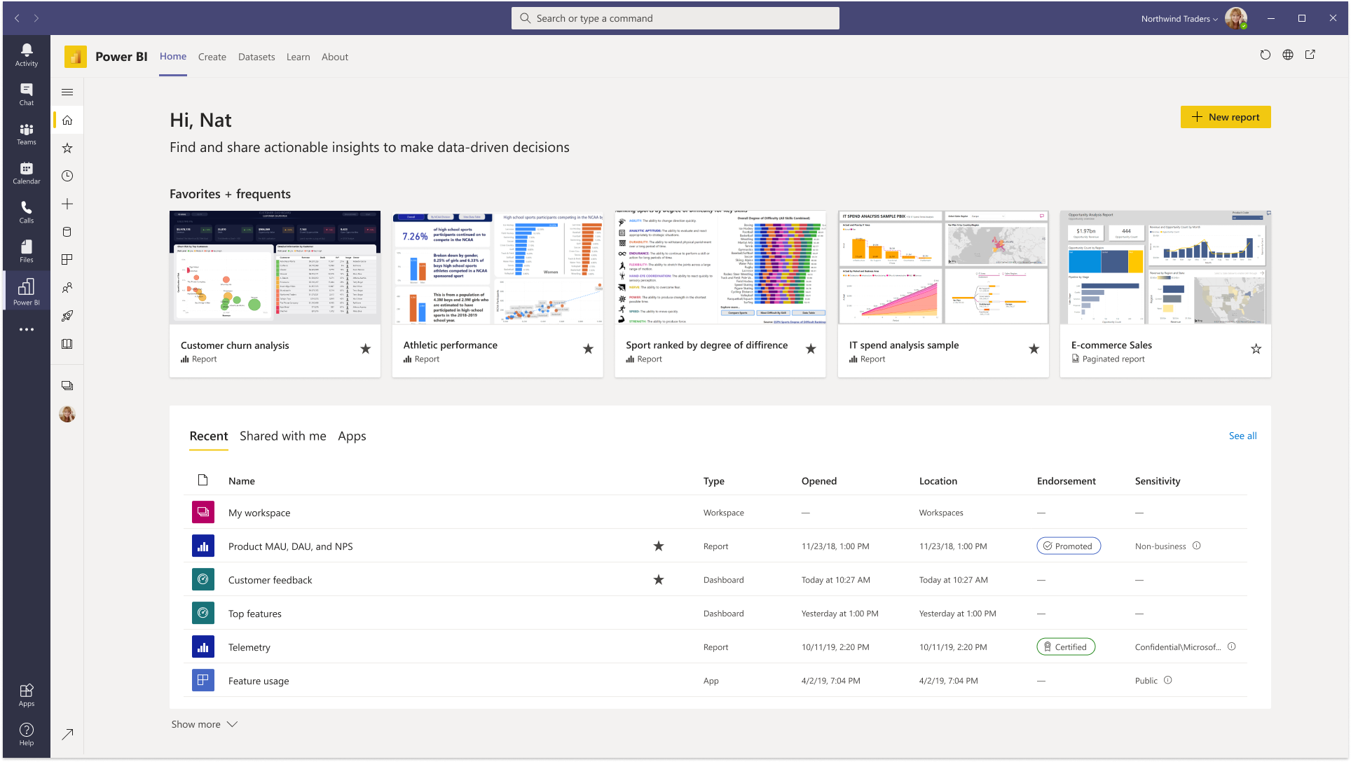 Application Power BI dans Microsoft Teams