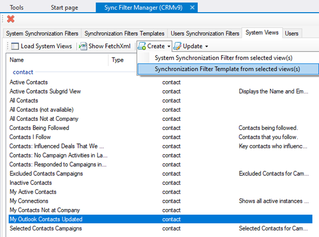 Capture d’écran de l’écran Vues système de XrmToolBox.