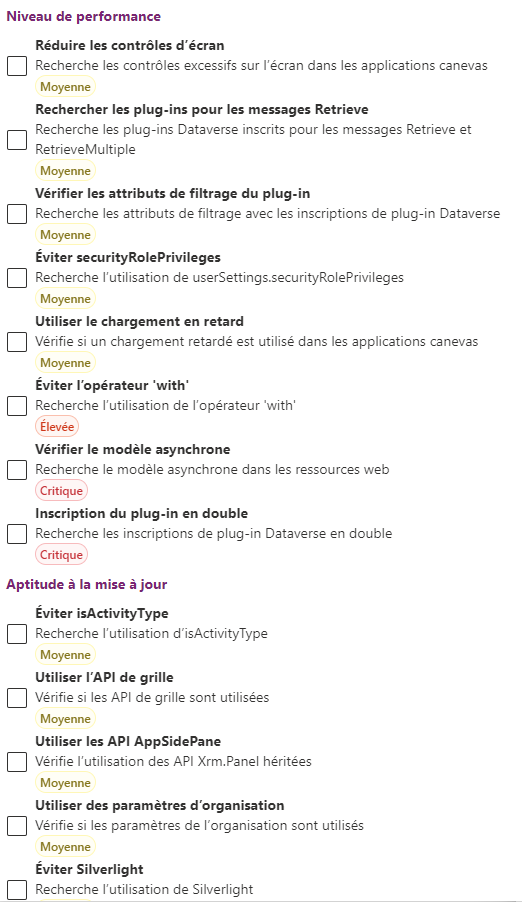 Capture d’écran des options d’exclusion de règles de l’application du vérificateur de solutions.