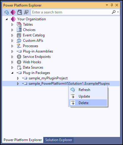 Sélectionnez un package de plug-in, puis sélectionnez Supprimer depuis le menu contextuel