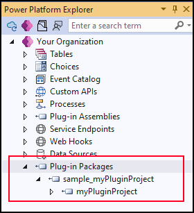 Dans l'explorateur de Power Platform, vous pouvez afficher les packages de plug-ins disponibles.