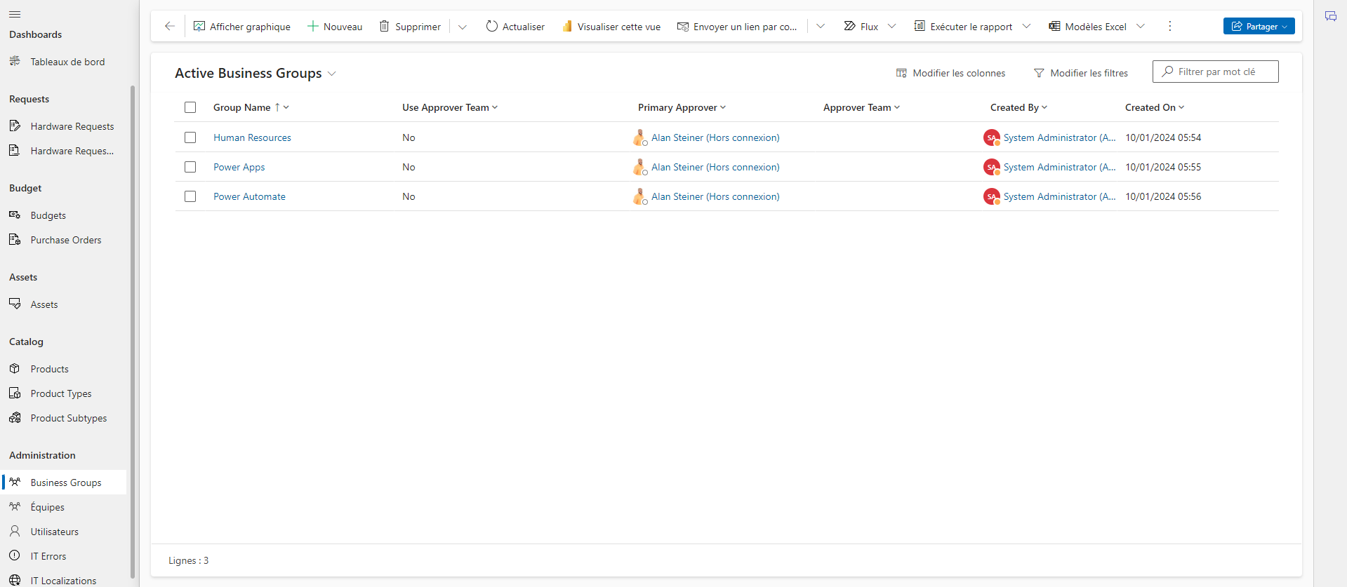 Capture d’écran de l’application pilotée par modèle Gestion du matériel.