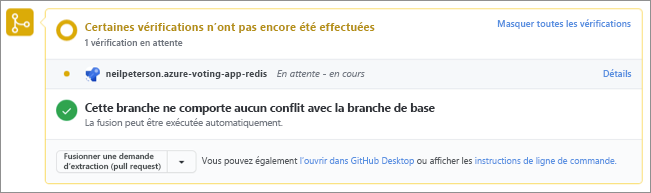 Capture d’écran d’un badge du statut Azure DevOps dans un référentiel GitHub.