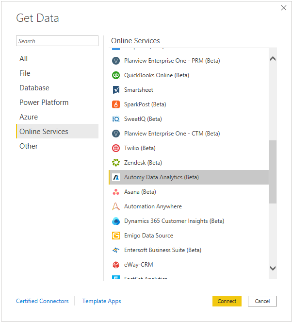 Obtenir des données à partir d'Automy Data Analytics