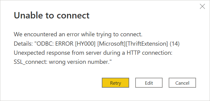 Message d'erreur « Impossible de se connecter » lorsque vous utilisez un numéro de version SSL erroné.
