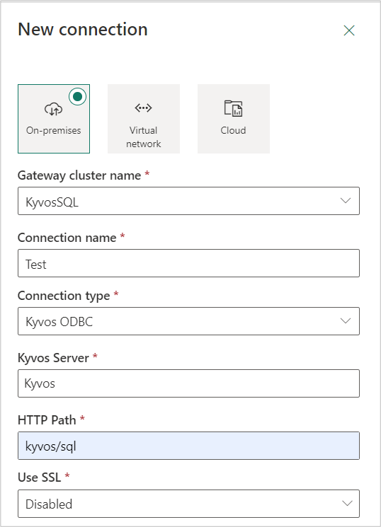 Capture d’écran de la boîte de dialogue NewConnection, montrant la sélection du connecteur ODBC Kyvos.