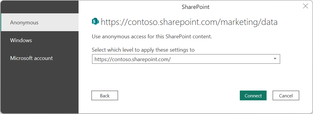 Authentification du bureau des dossiers SharePoint.