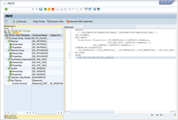 Dépannage d'une instruction MDX avec MDXTEST dans le SAPGUI.