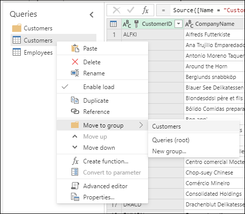 Utilisation de groupes dans Power Query.