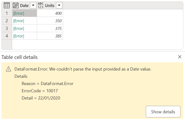 Erreur de conversion du type de données.