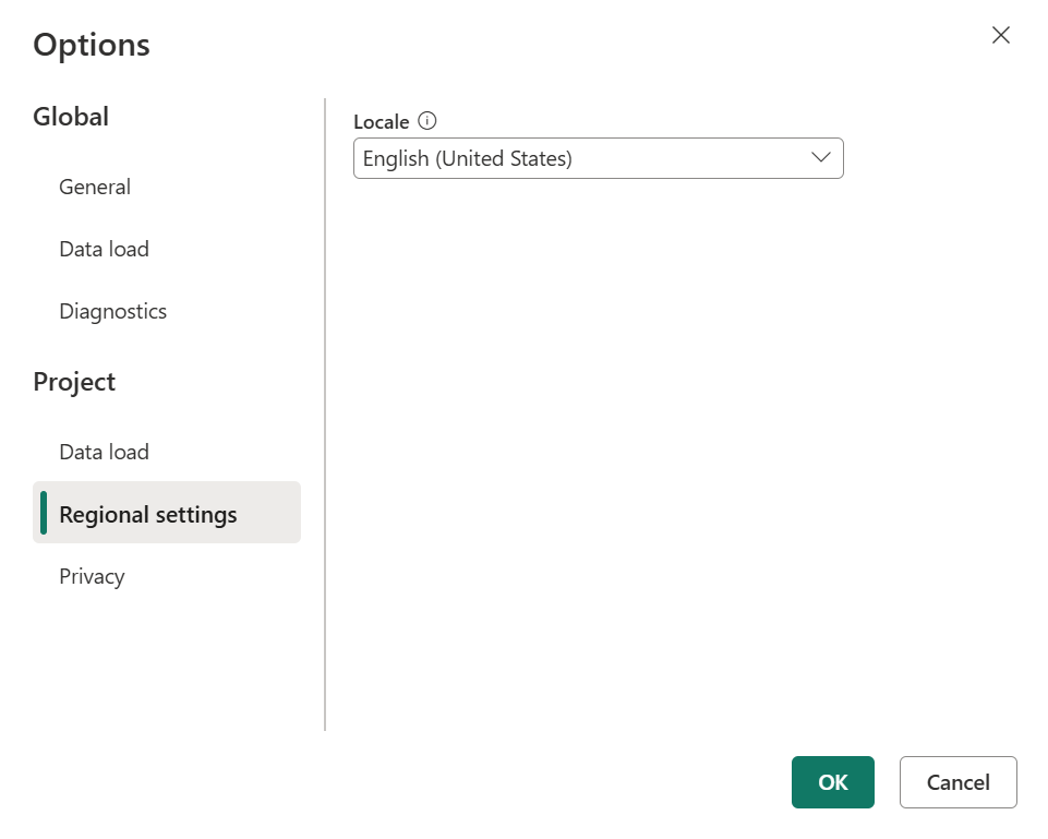 Paramètre de locale dans Power Query Online.