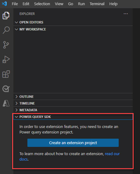 Créez un nouveau bouton de projet d’extension dans Visual Studio Code.