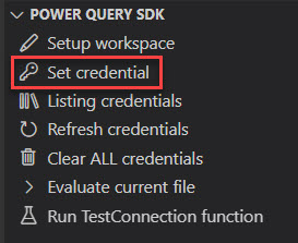 Définir des identifiants via la section Power Query SDK dans l’Explorateur.