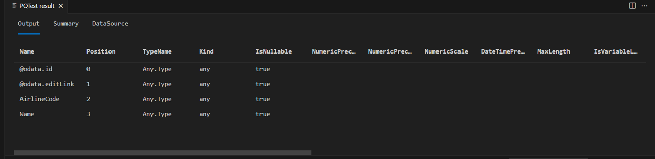 Airlines, Table.Schema.