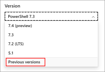 Capture d’écran de l’option Versions précédentes.