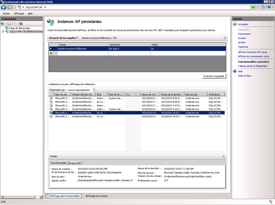 Instances WF persistantes énumérées