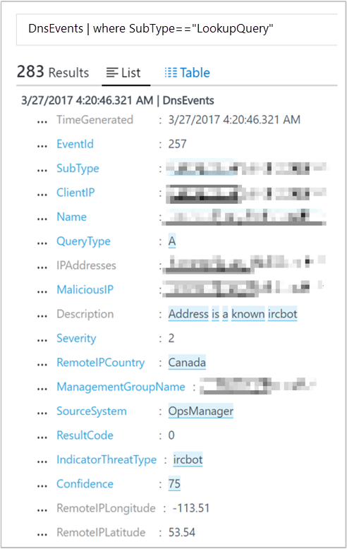 Capture d’écran montrant les résultats de la recherche dans les journaux qui indique ircbot.