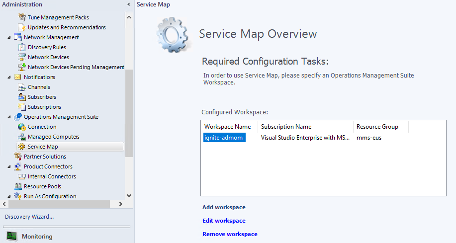 Volet de modification de l’espace de travail d’Operations Manager