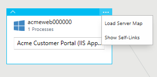 Capture d’écran montrant les options Carte du serveur de charge et Afficher les self-links d’un serveur dans Service Map.