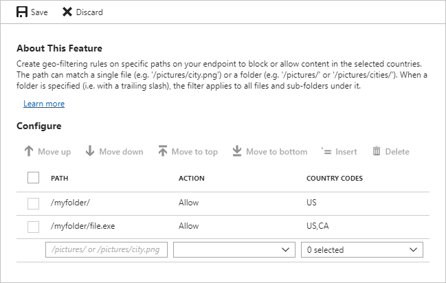 Capture d’écran montrant LES CODES PAYS/RÉGION à utiliser pour bloquer ou autoriser des pays ou des régions.