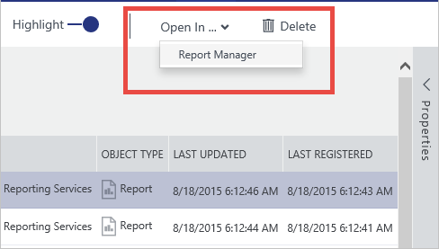 Ouverture d’une table SQL Server dans Excel à partir de la vignette de la ressource de données dans la vue de liste en sélectionnant l’onglet Ouvrir dans.