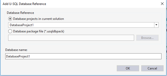 Data Lake Tools pour Visual Studio ajoute un Assistant de référence de projet de base de données.