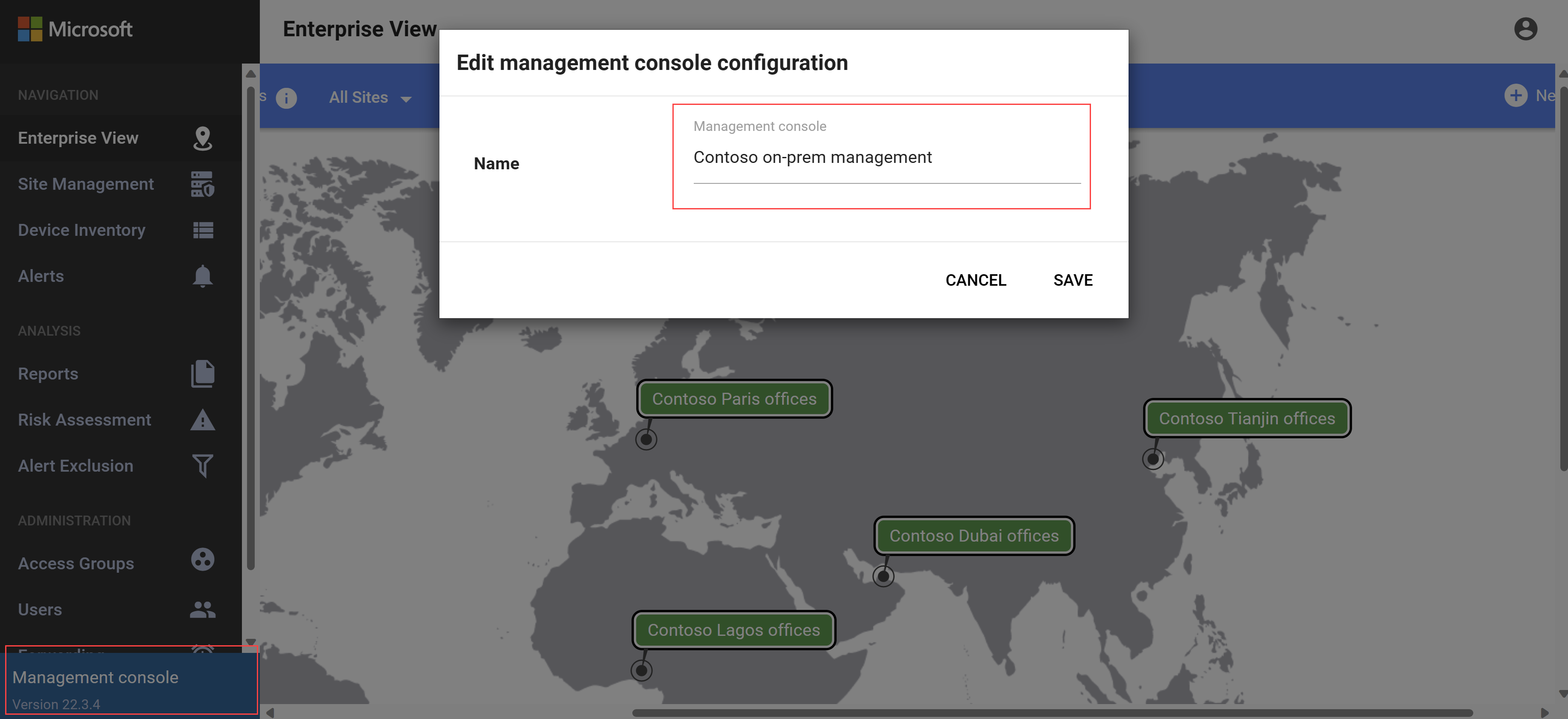 Capture d’écran montrant comment modifier le nom de votre console de gestion locale.