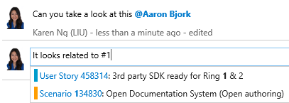 Using # to mention a work item in a discussion