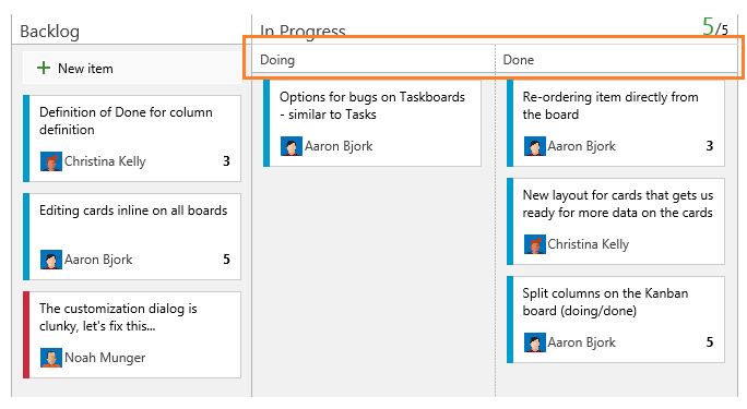 Splitting columns on the Kanban board