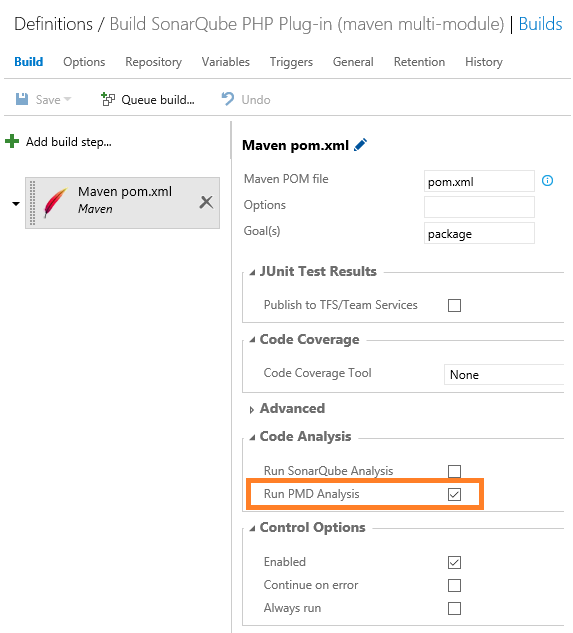 Running a PMD analysis in the Maven build task