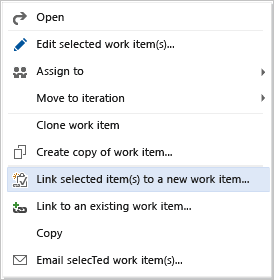 Link selected item(s) in work item context menu