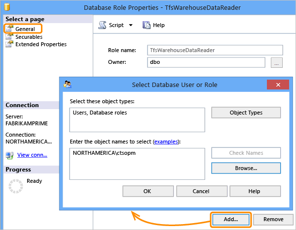 Add member to Tfs_Analysis data reader role