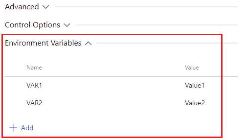 Task environment variables.