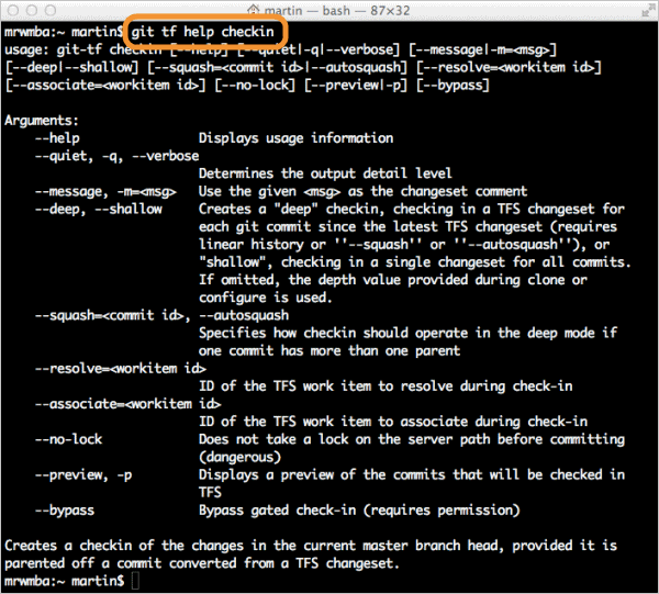 git tf help checkin