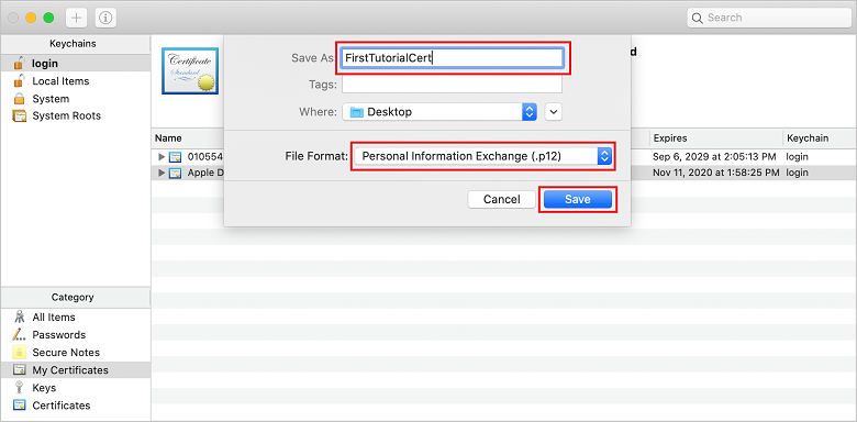 Exportation du certificat au format p12