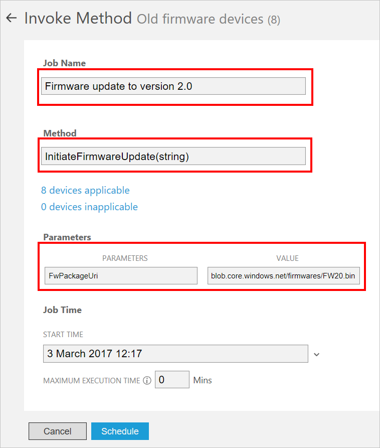 Create job to update the firmware of the selected devices