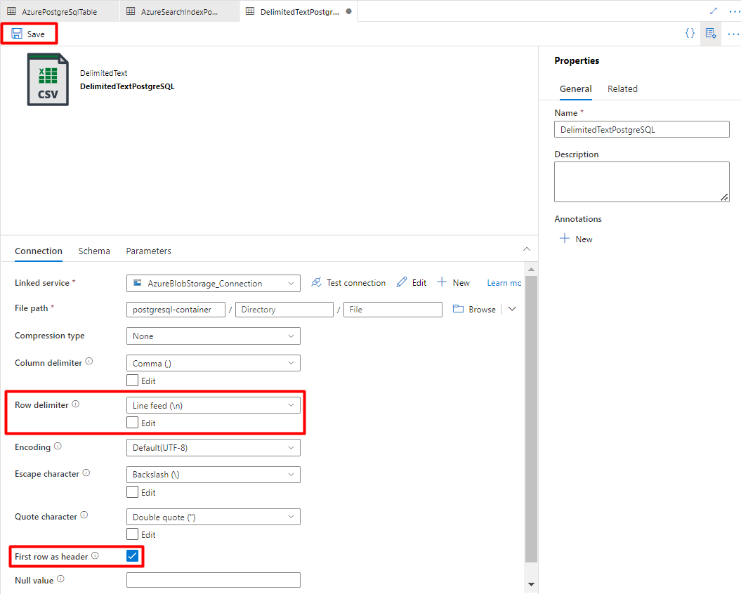 Capture d’écran montrant les options d’importation de données dans l’objet blob de stockage Azure.